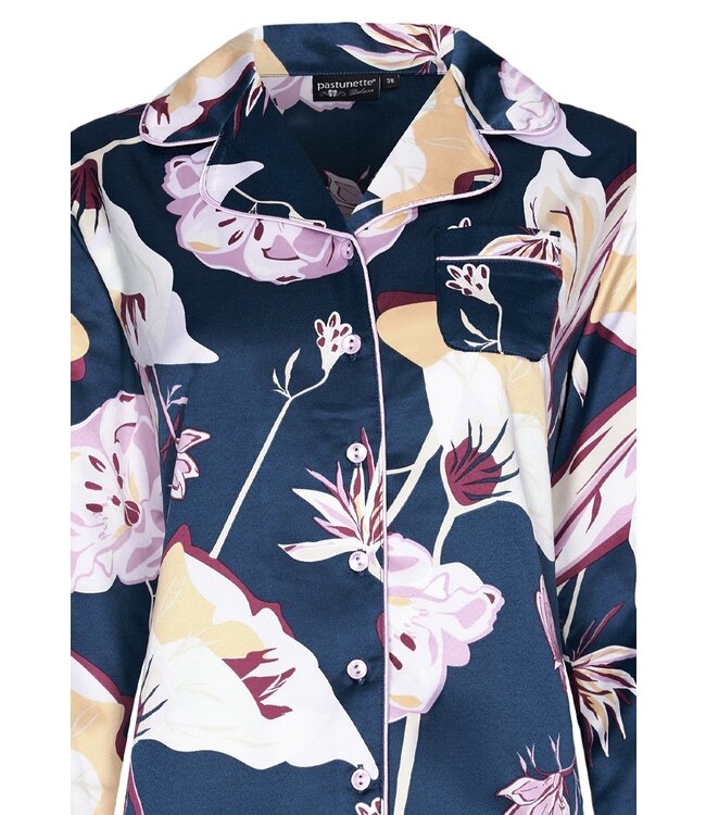 Pastunette Premium long sleeve full button cotton satin mix pyjama 'flower bloom'