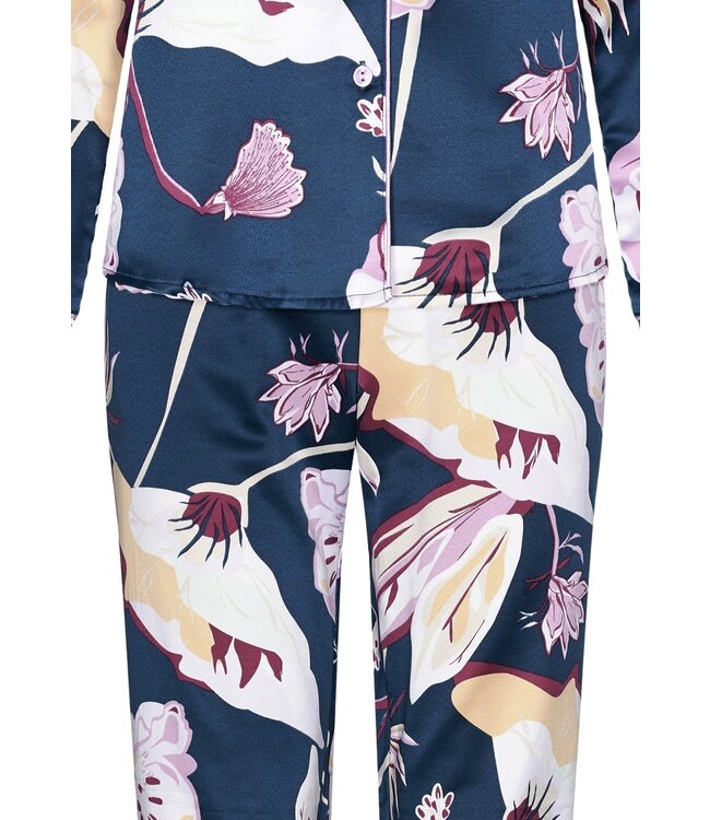 Pastunette Premium long sleeve full button cotton satin mix pyjama 'flower bloom'