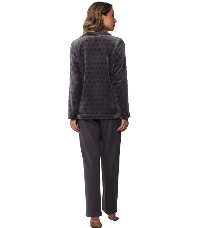 Pastunette grey warm flannel fleece lounge home suit 'dotty circles'