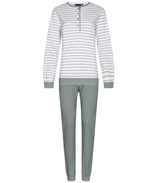 Pastunette Pastunette ladies sage green cotton pyjama set with buttons 'horizonontal stripes'