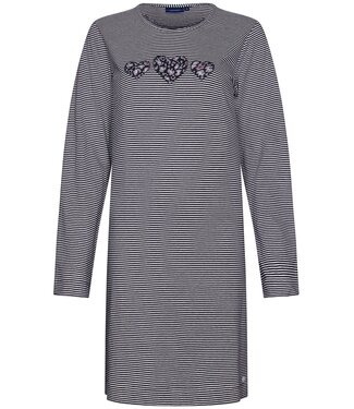 Pastunette Pastunette organic cotton long sleeve stripey nightdress 'hidden flowers hearts'