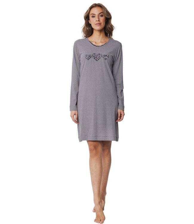 Pastunette organic cotton long sleeve stripey nightdress 'hidden flowers hearts'
