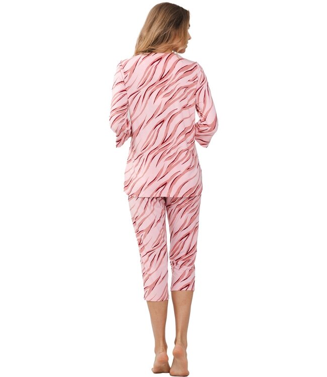 luxe damespyjama met 3/4 mouwen 'pink animal'