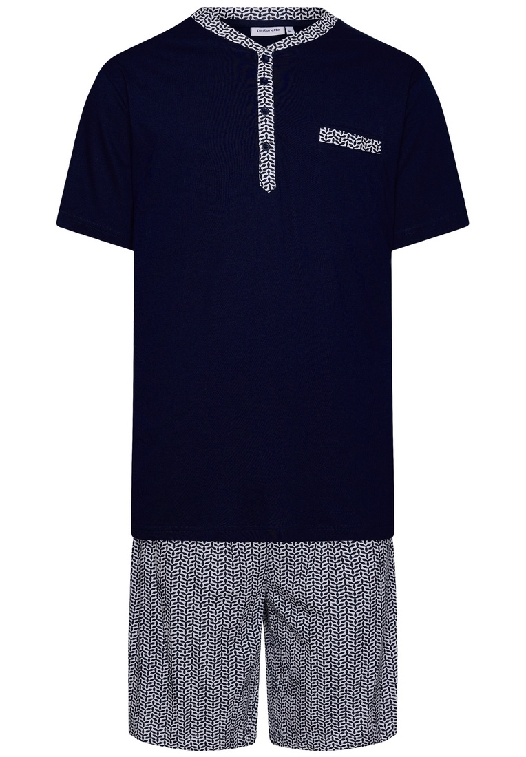 Demegimi Pyjama heren korte pyjama katoen zomer korte mouwen T-shirt ronde hals nachtkleding strepen, lichtblauw, M