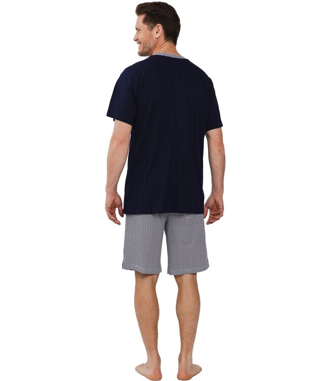 men's cotton-modal shorty set with buttons 'geometric blue'