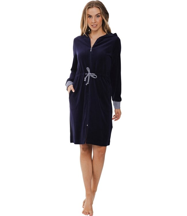 trendy velours ochtendjas met rits 'fabulously stripey'