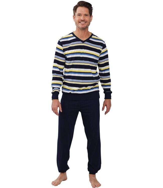 men's 'v 'neck pyjama set with cuffs 'bright stripes'