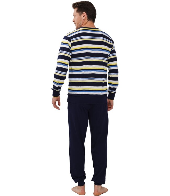 men's 'v 'neck pyjama set with cuffs 'bright stripes'