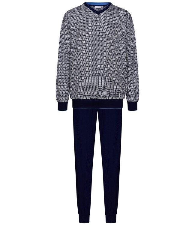 men's  'v' neck cotton-modal pyjama set with cuffs 'geometric blue'
