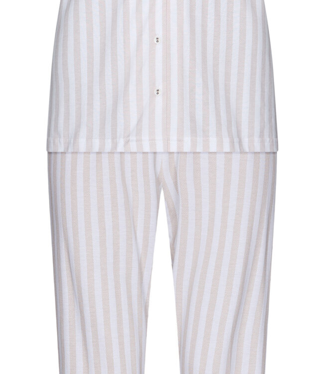 full button short sleeve cotton pyjama 'beige stripes'