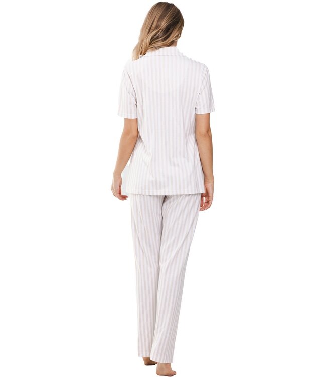 full button short sleeve cotton pyjama 'beige stripes'