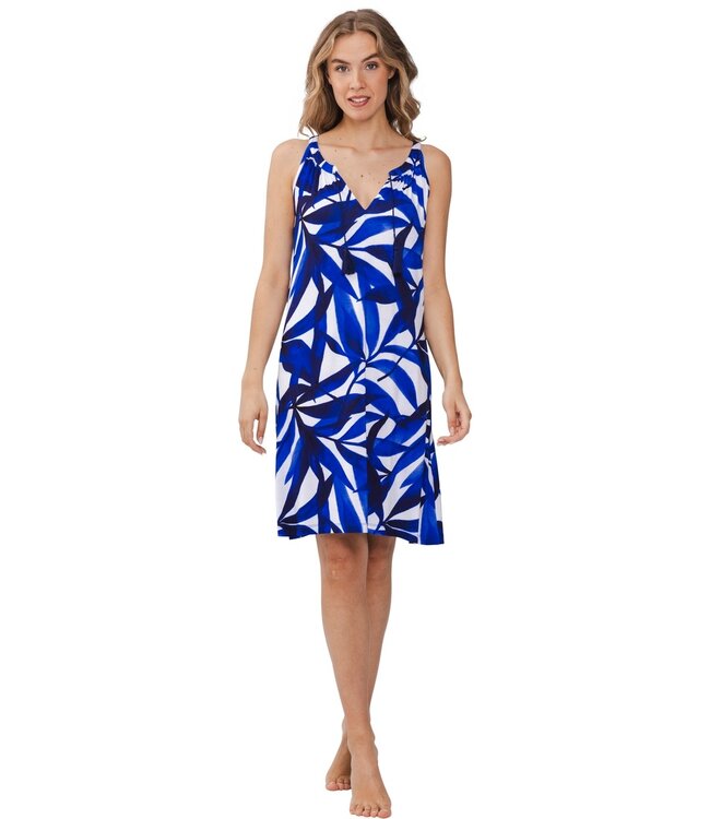 mouwloos v-hals strandjurkje 'paradise leaves'