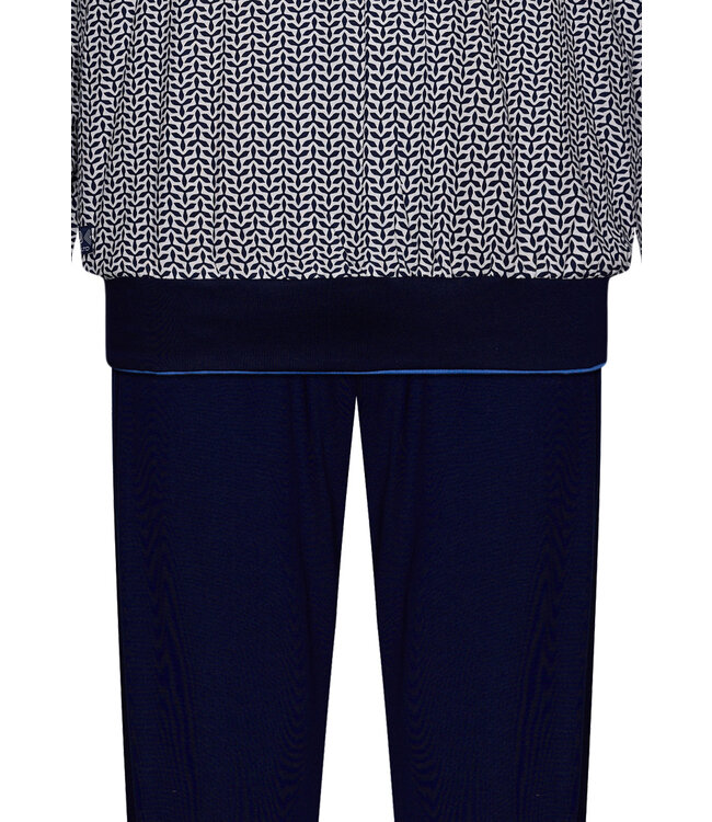 men's  'v' neck cotton-modal pyjama set with cuffs 'geometric blue'