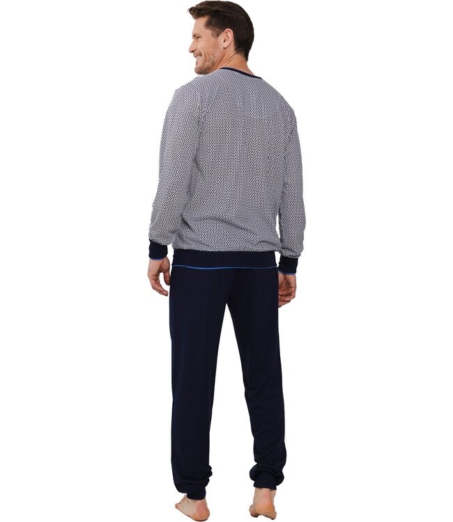 men's  'v' neck cotton-modal pyjama set with cuffs 'geometric blue'