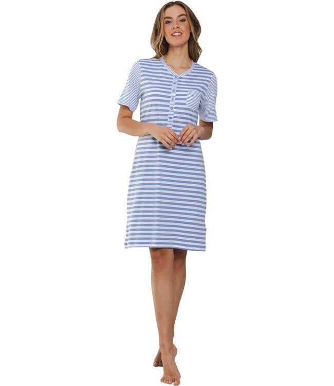 ladies cotton nightdress with buttons 'stripey blue'