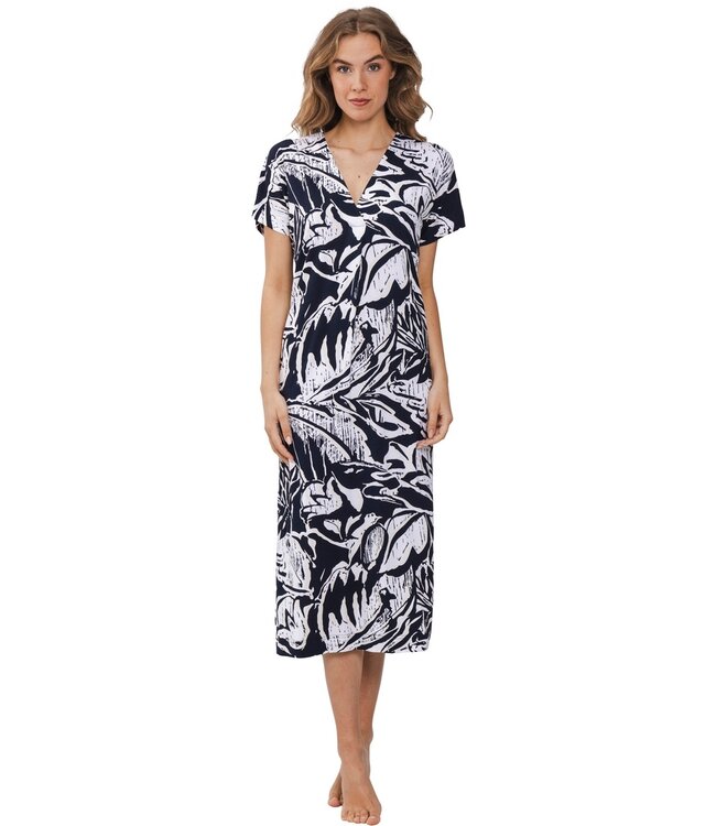 Strandjurkje met korte mouwen v-hals 'floral art'