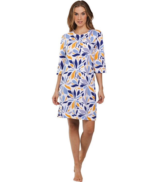 ladies 3/4 sleeve cotton-modal nightdress 'graphic leaves'