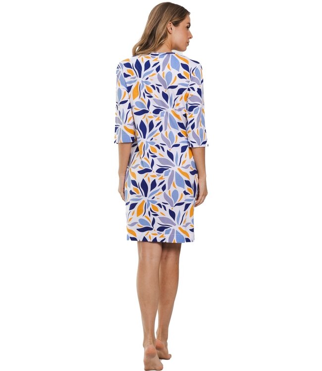 dames nachthemd van katoen-modal met 3/4e mouwen 'graphic leaves'