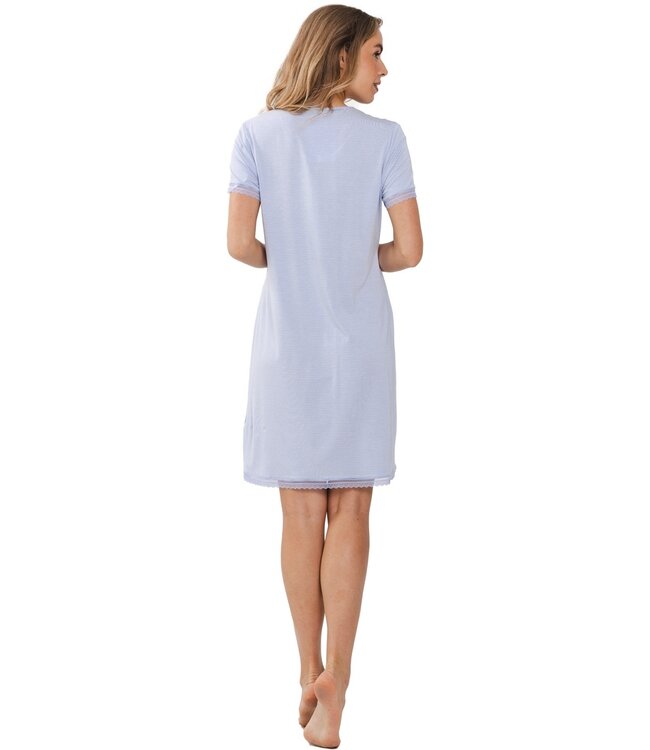 gestreept dames nachthemd met korte mouwen 'lacey blue'