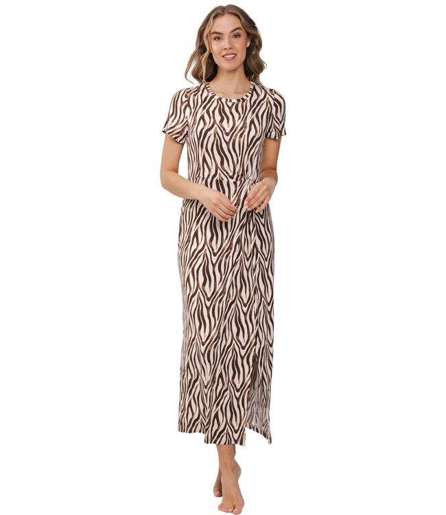 lange strandjurk met korte mouwen 'safari animal'