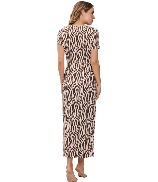 lange strandjurk met korte mouwen 'safari animal'