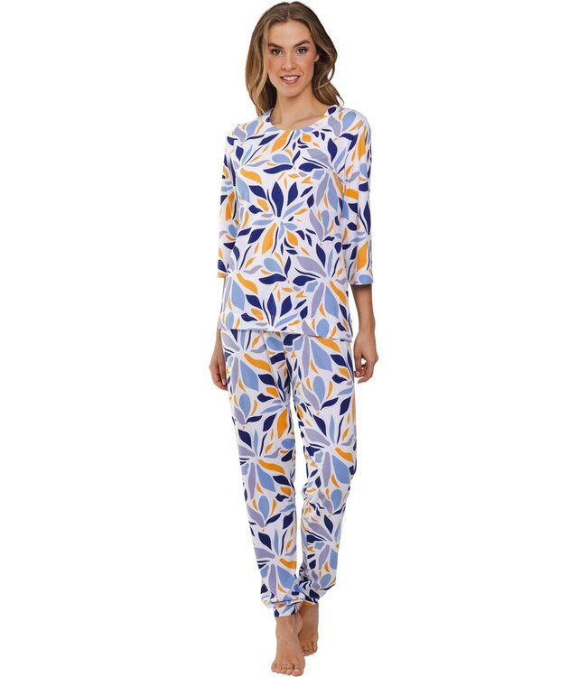 dames pyjama van katoen-modal met 3/4e mouwen 'graphic leaves'