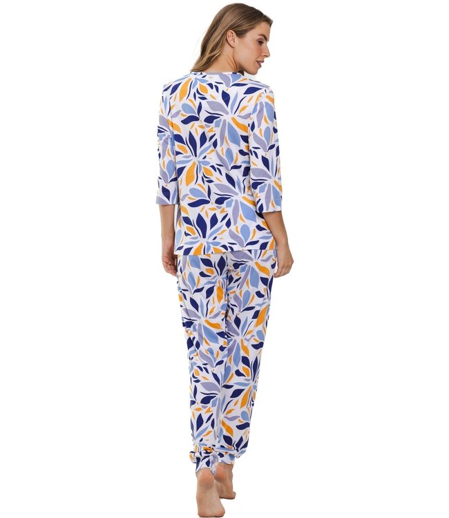 dames pyjama van katoen-modal met 3/4e mouwen 'graphic leaves'