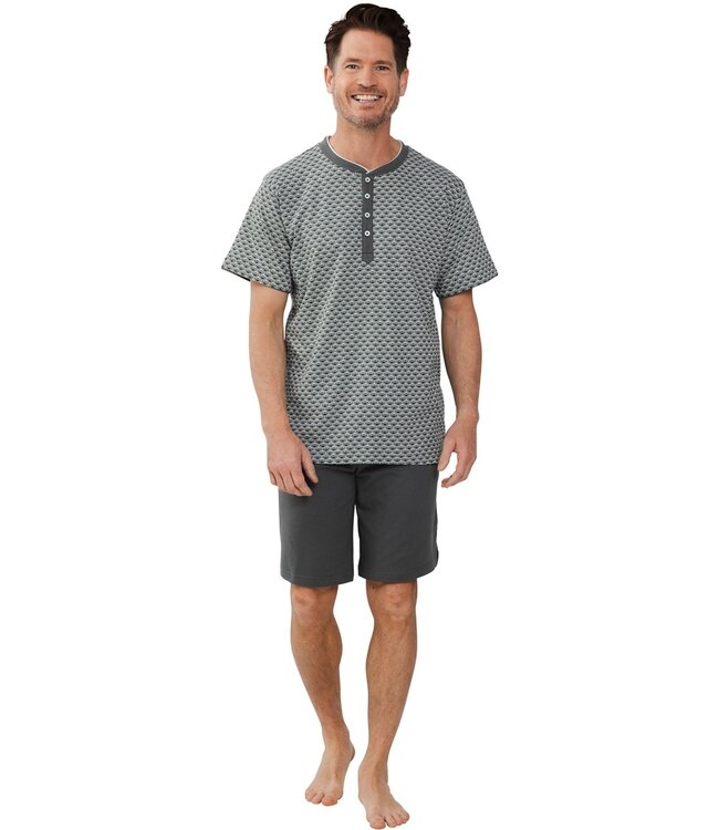 men's green cotton shorty set with buttons 'boomerang squares'