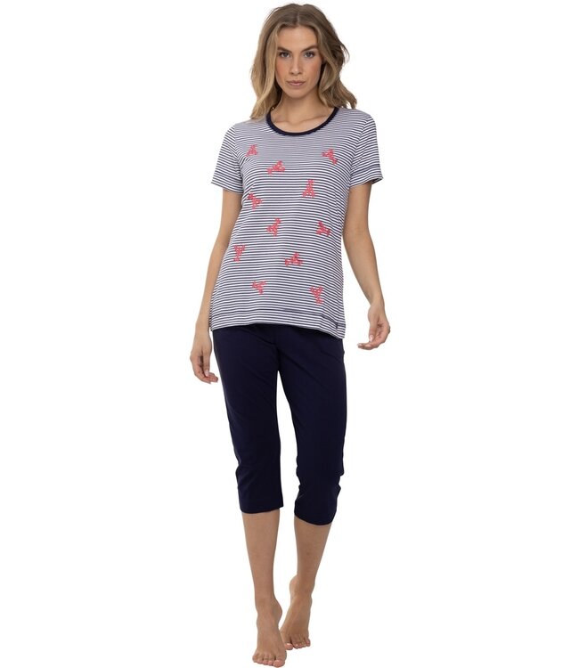 short sleeve cotton 3/4 pyjama set 'lobster stripes'