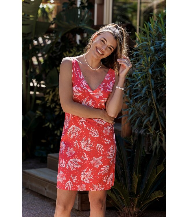 mouwloos bio-viscose geweven strandhemd 'coral beach'