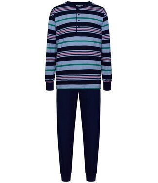 Pastunette for Men men's cotton pyjama with buttons 'stripey blue'