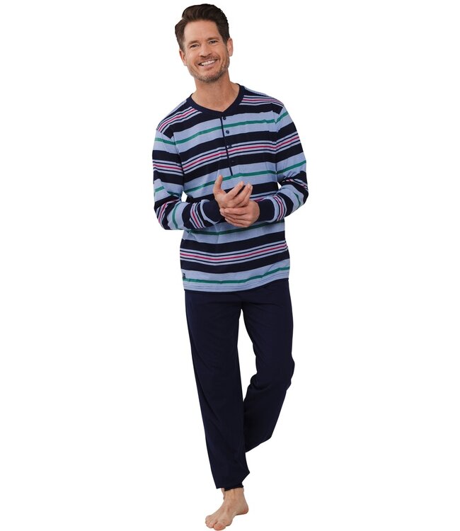 men's cotton pyjama with buttons 'stripey blue'