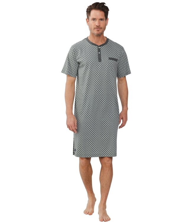 katoenen, groen  heren nachthemd met knoopjes 'boomerang squares'