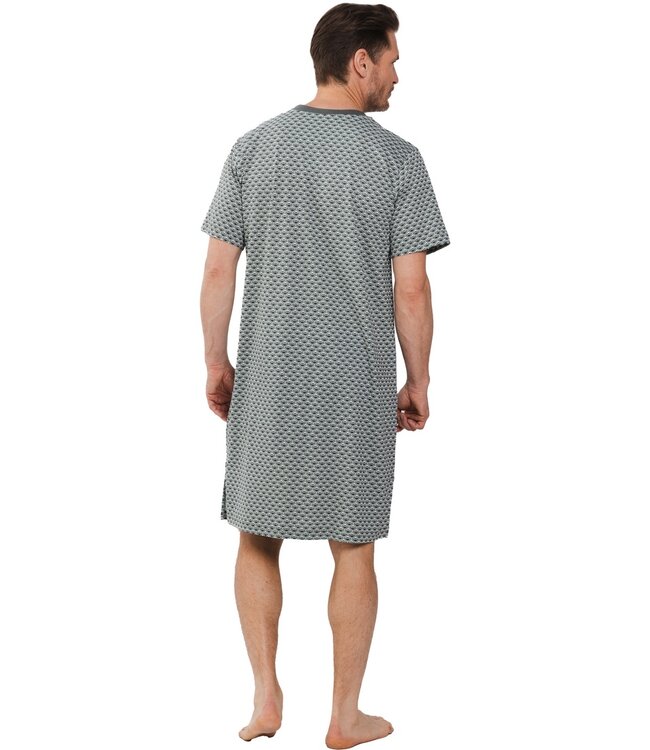 katoenen, groen  heren nachthemd met knoopjes 'boomerang squares'