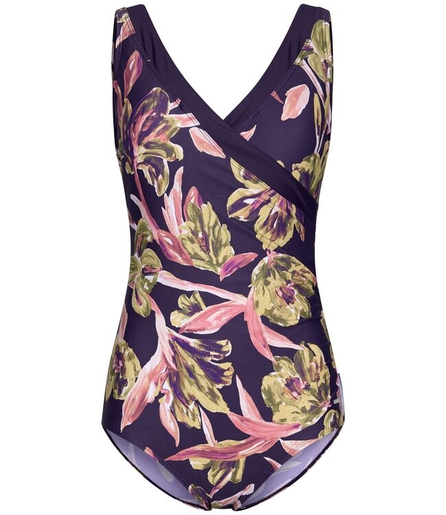 soft cup, v-neck powernet swimsuit 'sunshine flower'