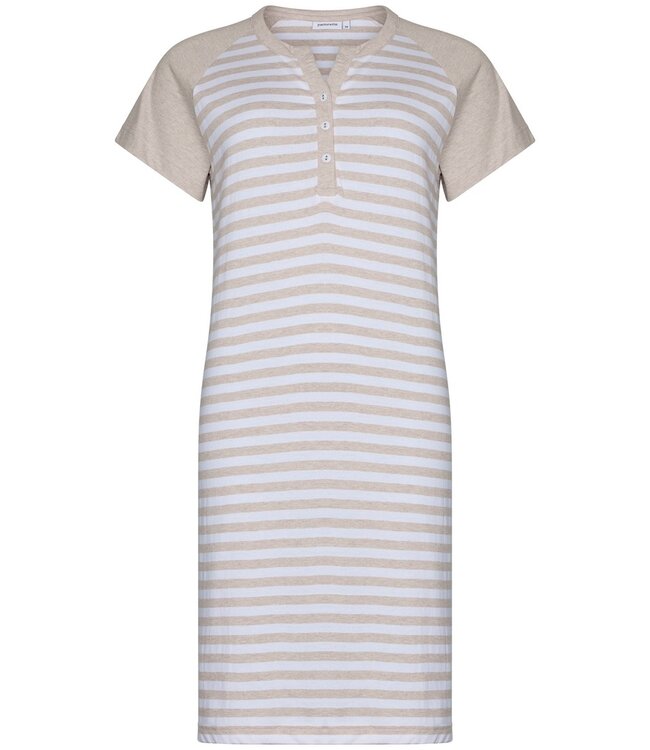 ladies cotton nightdress set with buttons 'stripey beige'