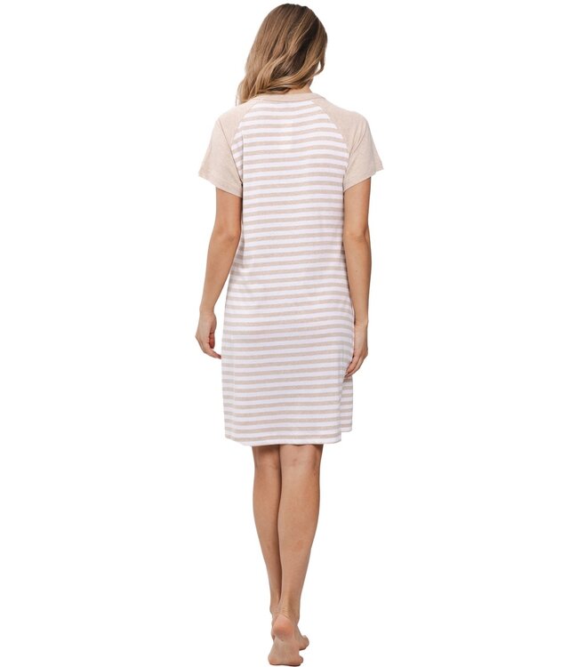 ladies cotton nightdress set with buttons 'stripey beige'