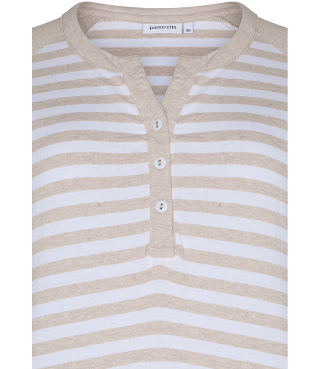 ladies cotton nightdress set with buttons 'stripey beige'