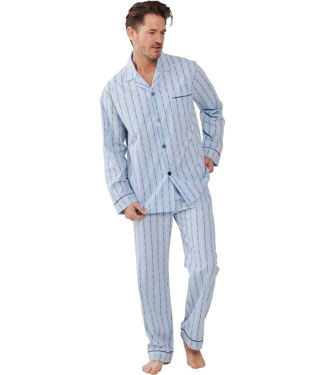 men's full button woven cotton pyjama 'modern stripes'