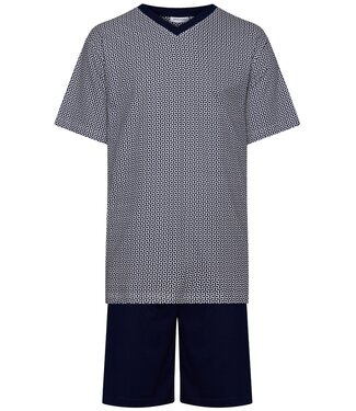 Pastunette for Men men's 'v' neck cotton-modal shorty set 'geometric blue'