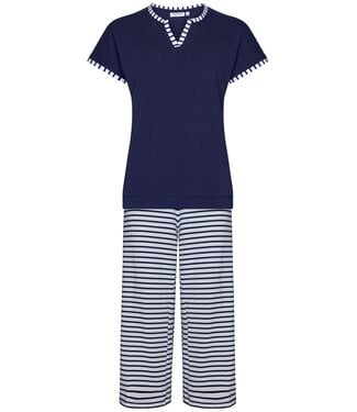 Pastunette short sleeve stripey organic cotton 3/4 pyjama set 'sailor stripes'