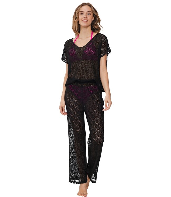 black beach suit set with flared pants 'lacey beach'