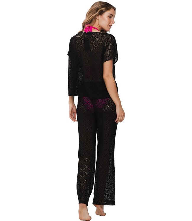 black beach suit set with flared pants 'lacey beach'