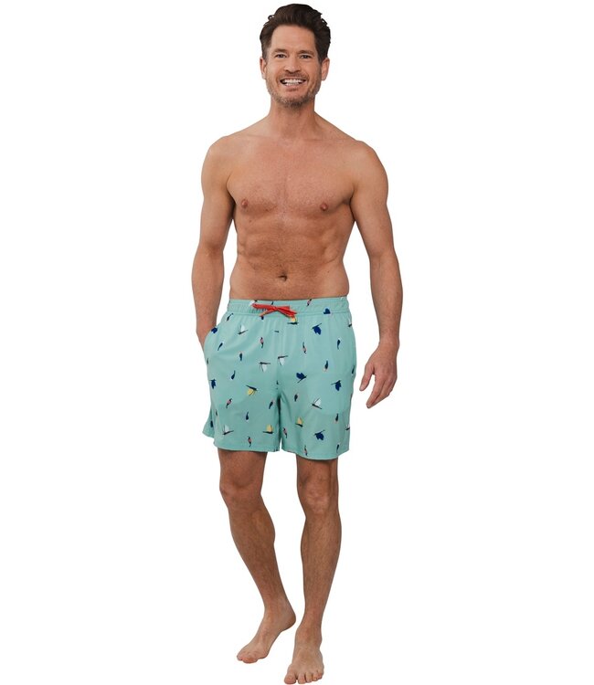 light blue swim shorts with elasticated tie-waist 'parakeet fun'