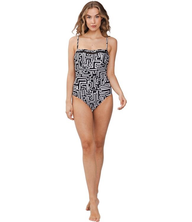 badpak met soft cups en powernet 'monochrome beach'