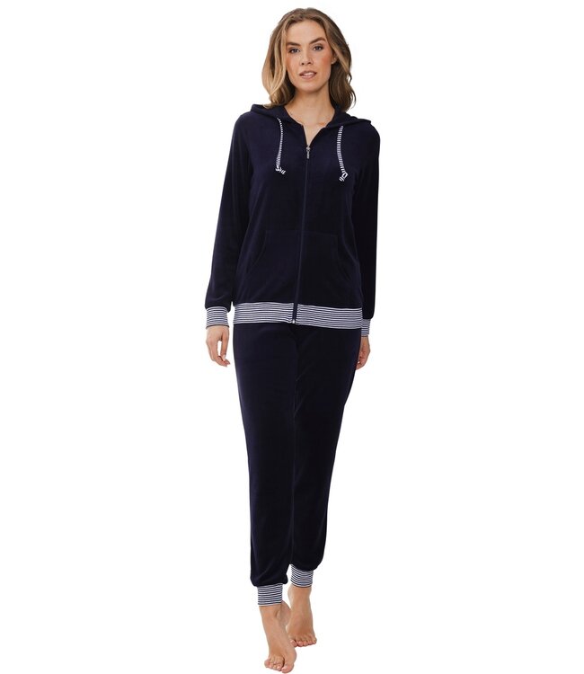 trendy velours huis-lounge-pak met rits 'fabulously stripey'