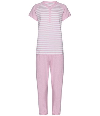 Pastunette ladies cotton pyjama set with buttons 'stripey pink'