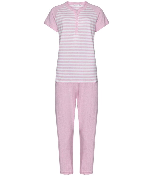 ladies cotton pyjama set with buttons 'stripey pink'