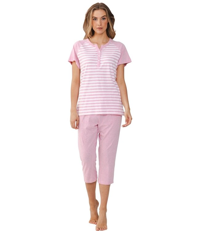 ladies cotton pyjama set with buttons 'stripey pink'