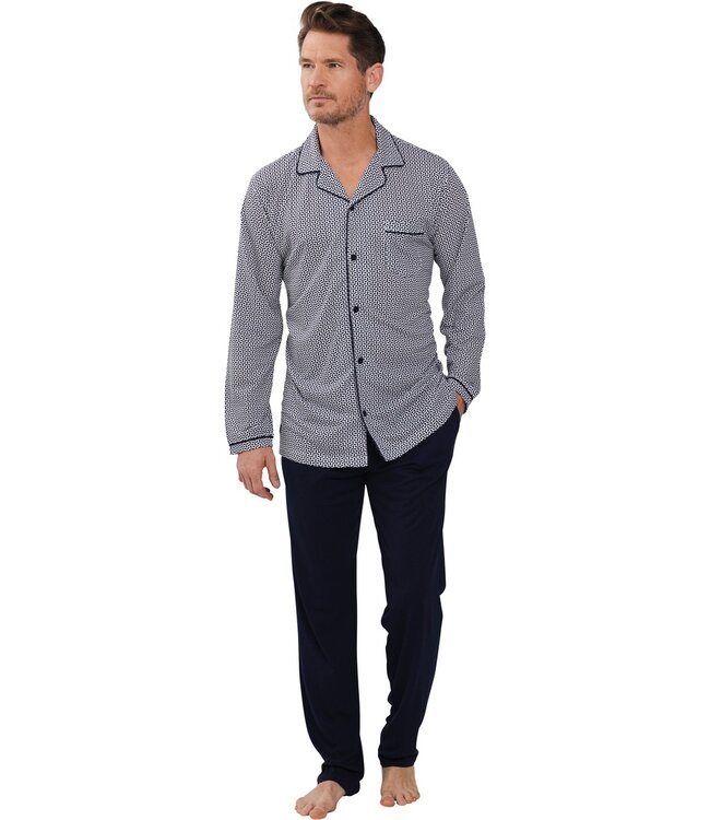 katoen-modal doorknoop herenpyjama 'geometric blue'